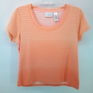 Liz Claiborne Petite Orange Gradient Stripe 100% Cotton Short Sleeve Tee M